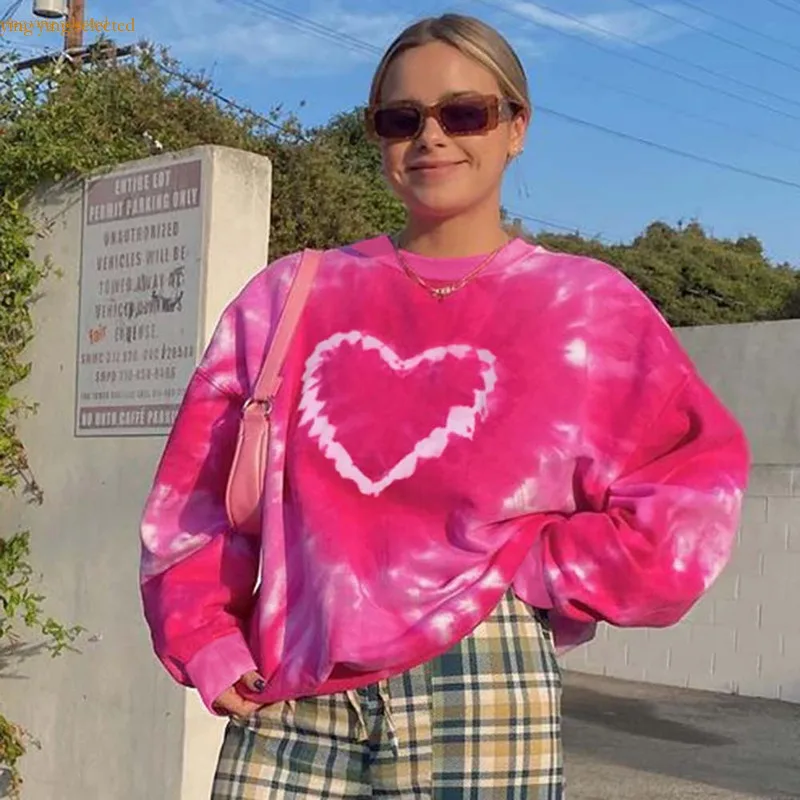 Valentine's Pink Hoodie Tie Dye Heart Valentines Sweatshirt Girl Valentine's Day Wear Clothes Outfits for Women Day Clothing