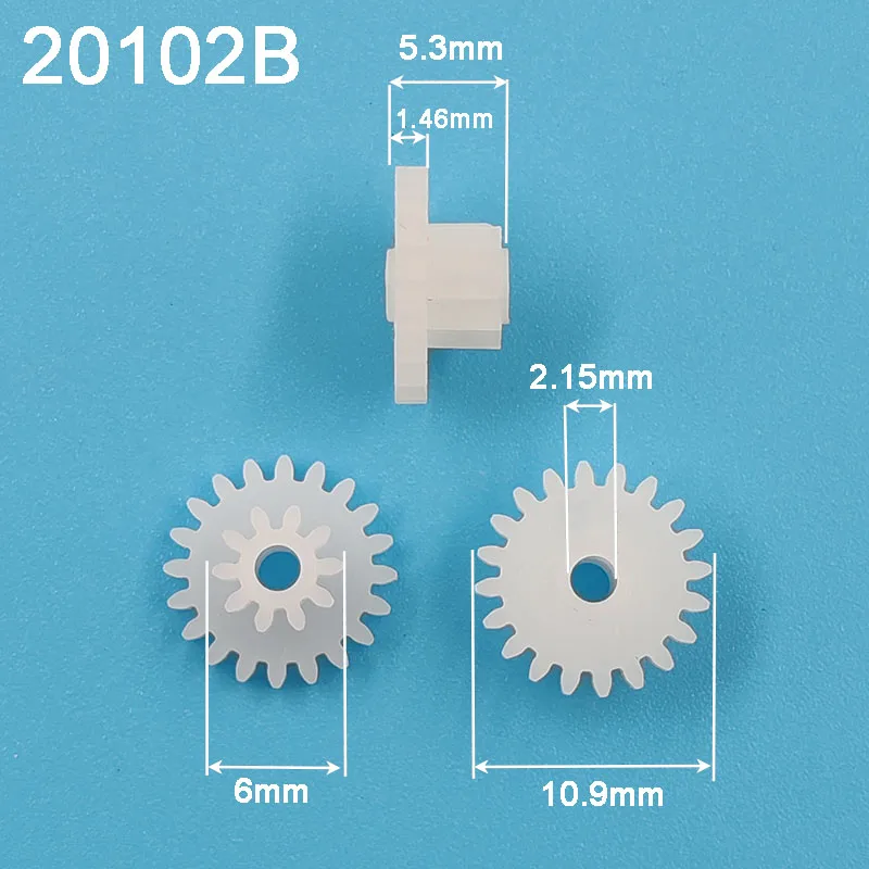 20102B 0.5M Double Layer Gears 20 Teeth + 10 Tooth 2mm Loose Plastic Gear Parts Toy Accessories 10pcs/lot