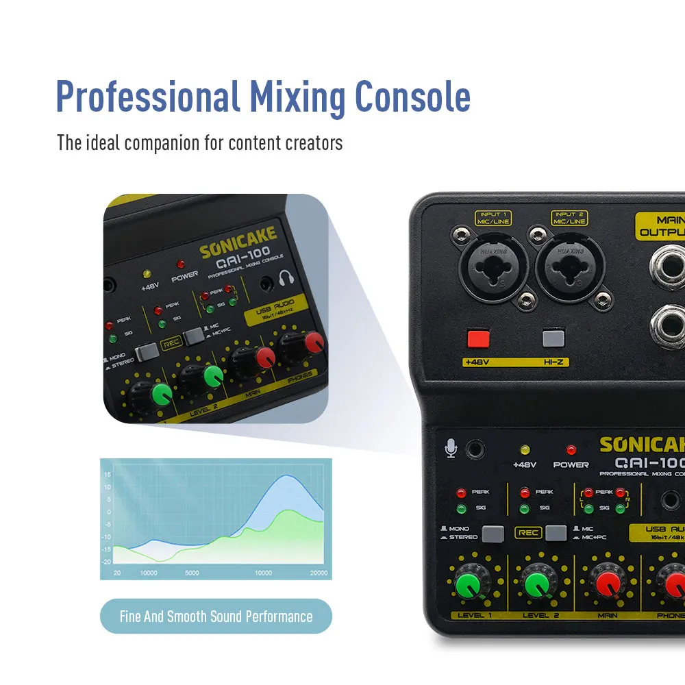 2-Channel Mini Audio Mixer with Sound Card DJ Studio Music Recording Home Karaok