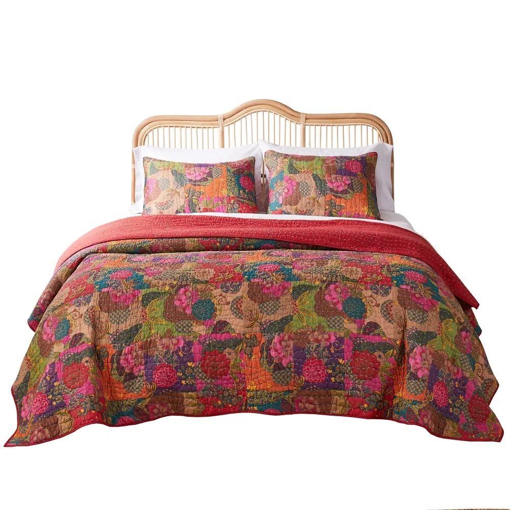 

100% Cotton Kantha Stitched Quilt Set, 3-Piece King/Cal King bedding set Home Textile