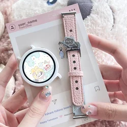Elegant Women's Leather Loop Watch Band - 20mm, 18mm, 22mm Strap Options - Galaxy Watch5 44mm (Pink blue)