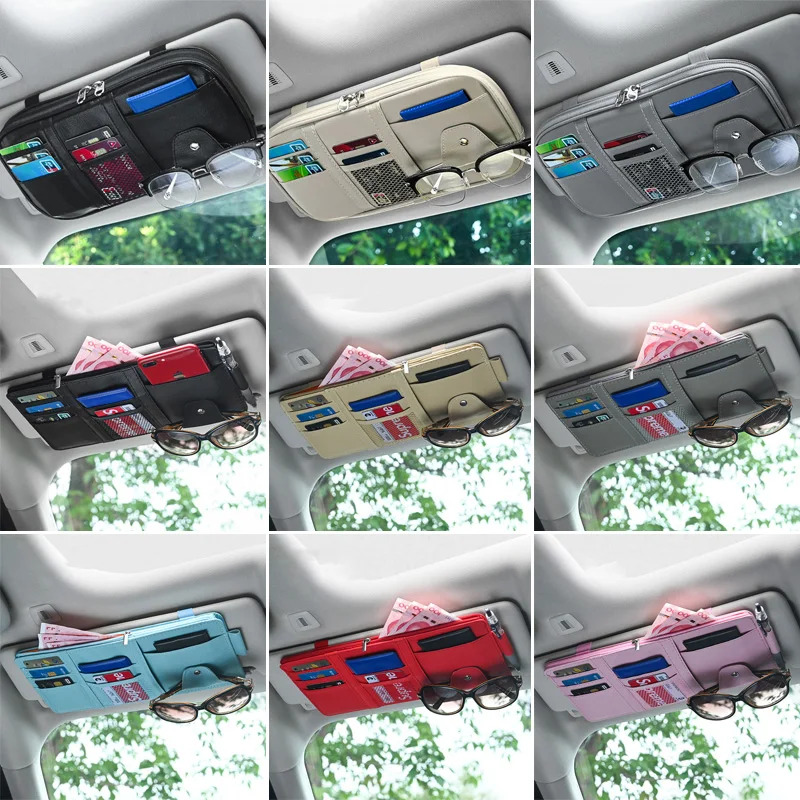 Car Sun Visor Organizer Multi-pocket Zipper Auto Truck SUV Storage Pouch  Bills Pen Card Glasses Holder Car Accessories Gadget