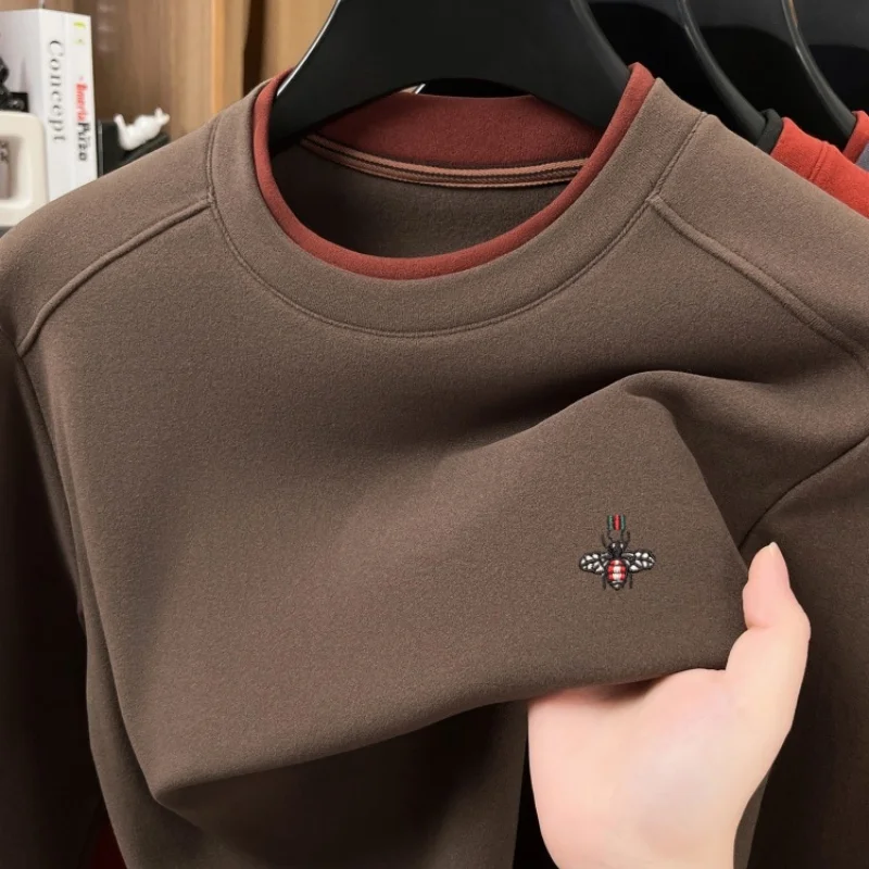 الراقية المخملية الدافئة طويلة الأكمام تي شيرت الر...