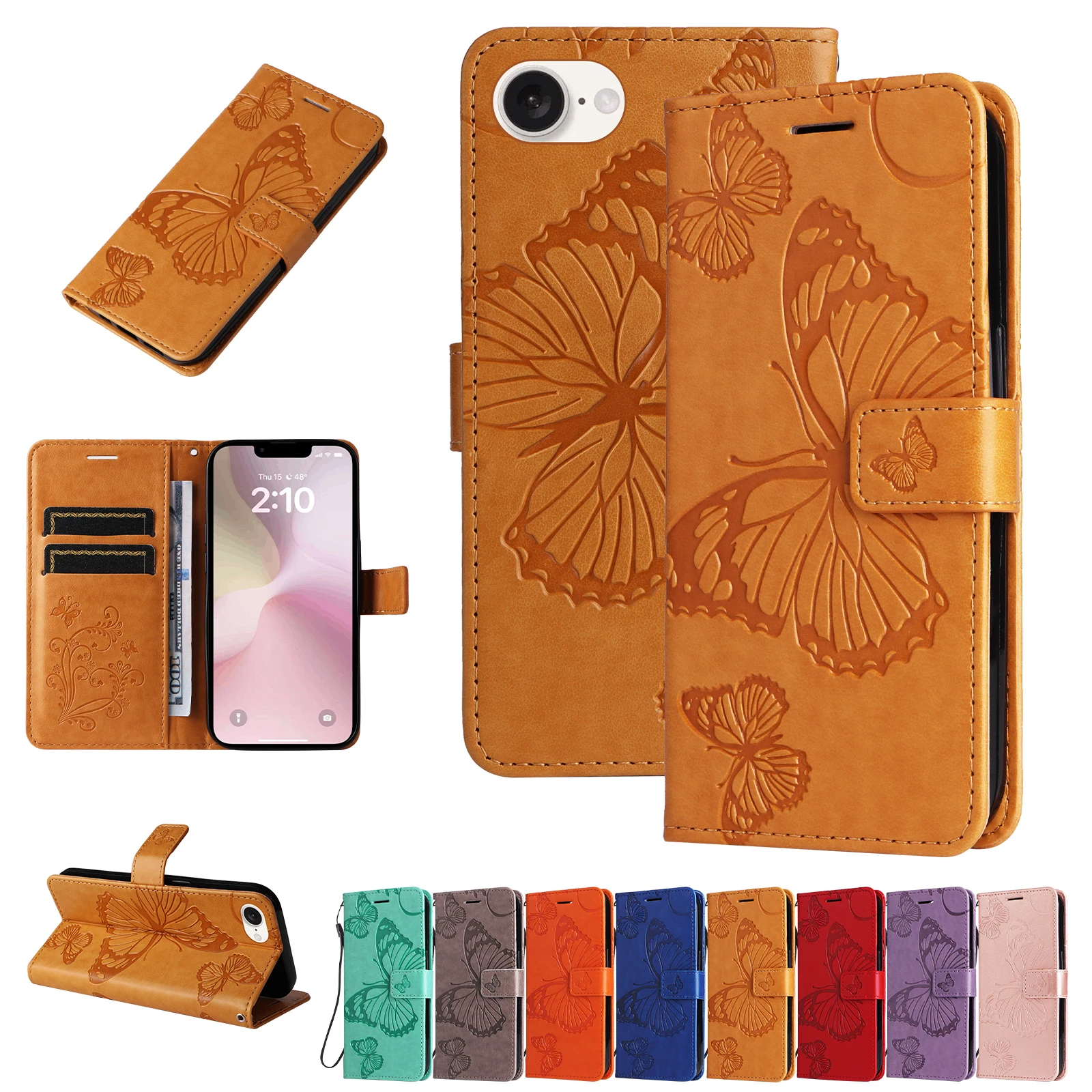 Elegant Leather Flip Wallet Case | Butterfly Embossed Design with Card Holder