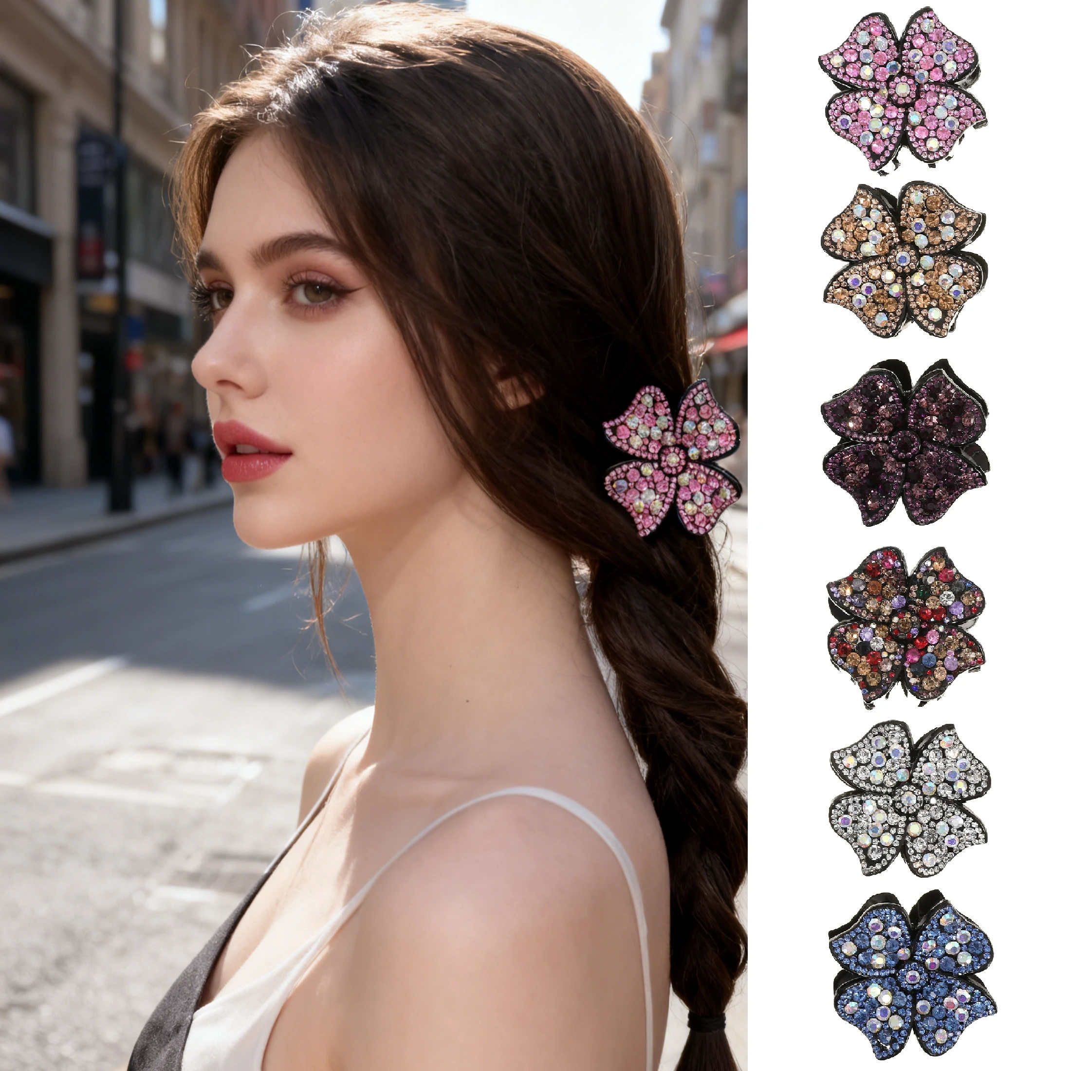 1pc Diamond Flower Women Hair Claw Clip Plastic Shark Clips Temperament Girls Fashion Barrettes Elegant Ladies Headpiece