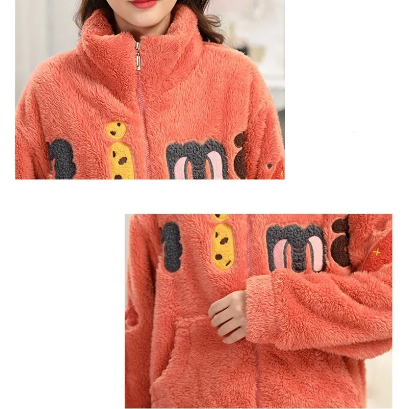 2024 New Coral Velvet Pajamas for Women in Autumn Winter Loungewear Thickened Warm Plush Sleepwear Flannel Zippered Homewear Set