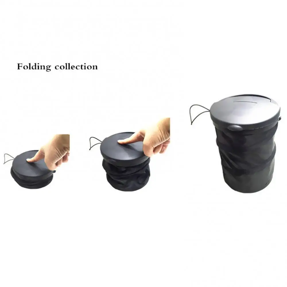Trash Bag Garbage Can Portable Foldable Traveling Car Cylindrical Organizer With Lid Light Weight And Large Capacity