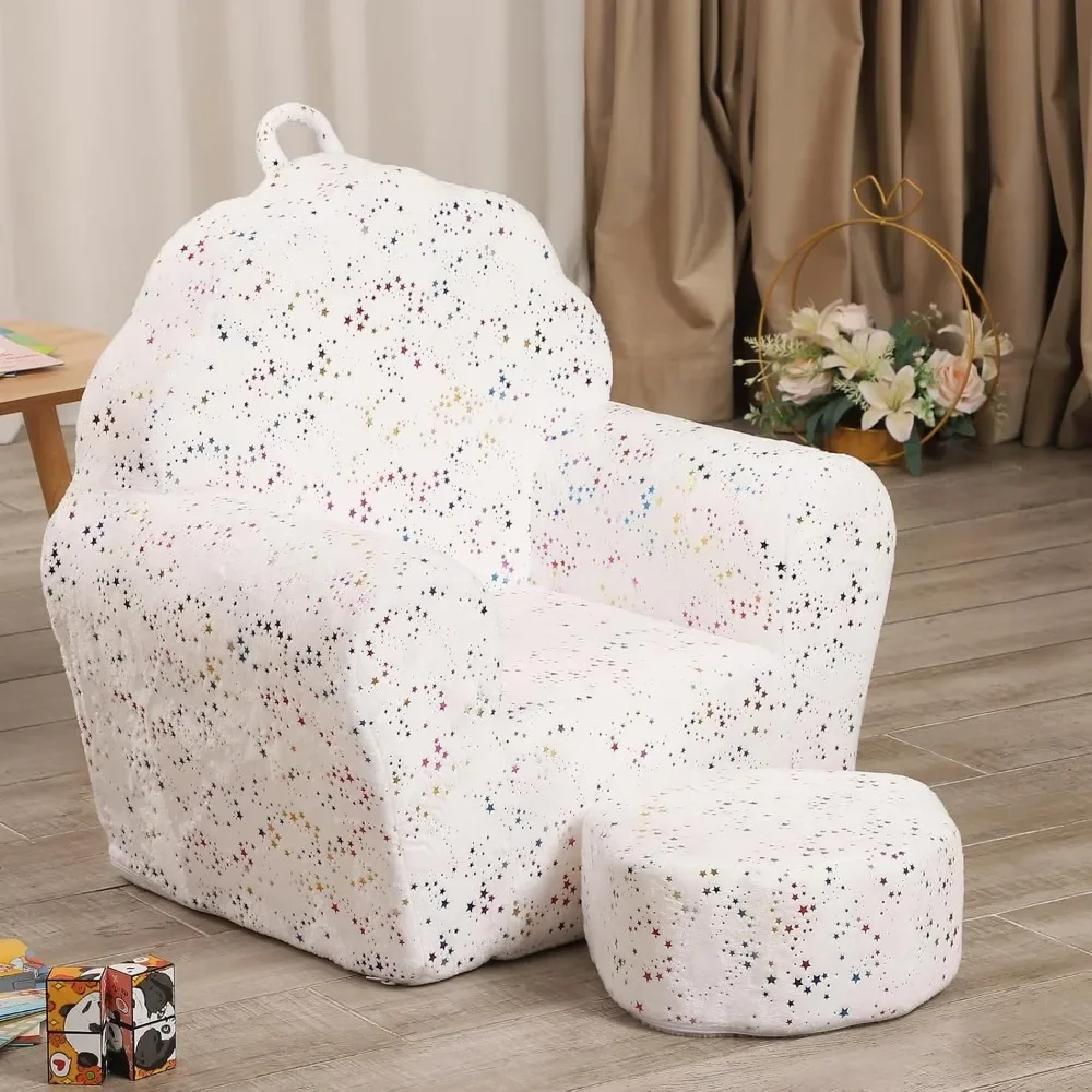 Kids Sofa with Ottoman, Shell-Like Sofa for Boys and Girls, White with Shinny 6