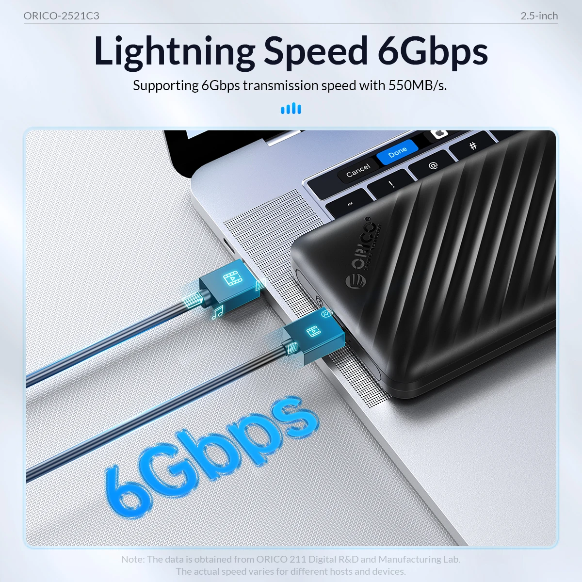 ORICO 외장 2.5인치 HDD 인클로저 하드 드라이브 케이스 6Gbps USB3.1 Type-C to SATA SSD 디스크 HDD 박스 6TB 9.5mm 7mm용 툴리스