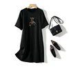 Women Cartoon Printed Tunic Office Lady Summer Cotton Short Sleeve Casual Loose O-neck Pullover Dresses 3