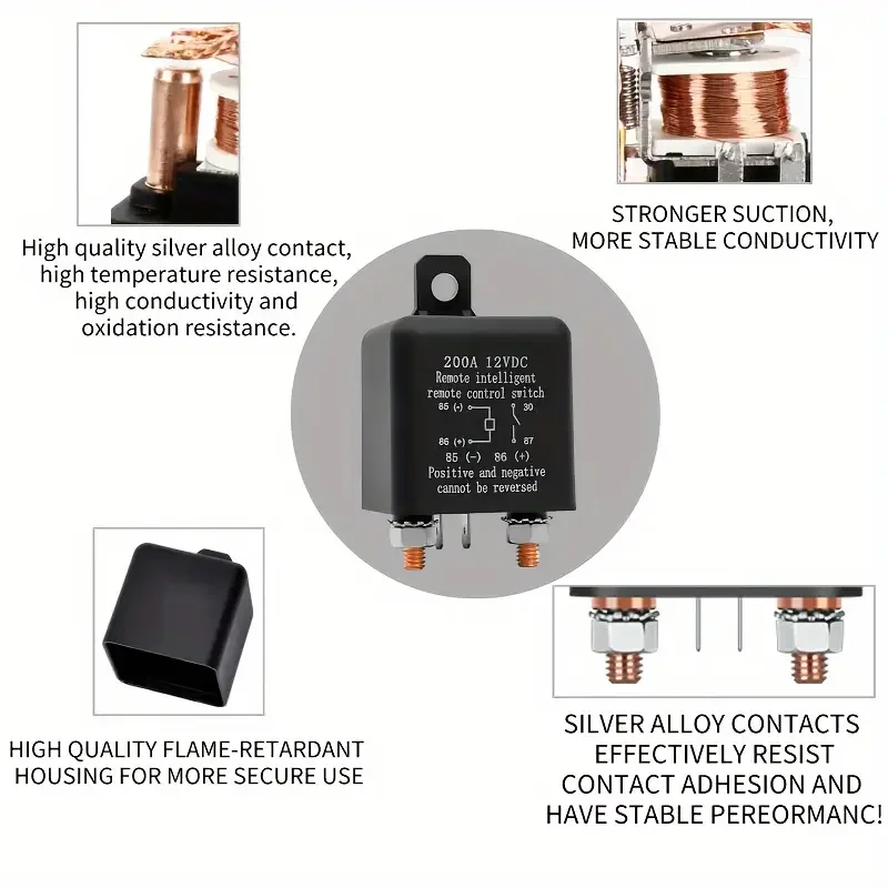 Automotive Relay Remote Car Control Battery Disconnect Anti-Theft with Dual Remote Control Switch Battery Switch Relay 12V