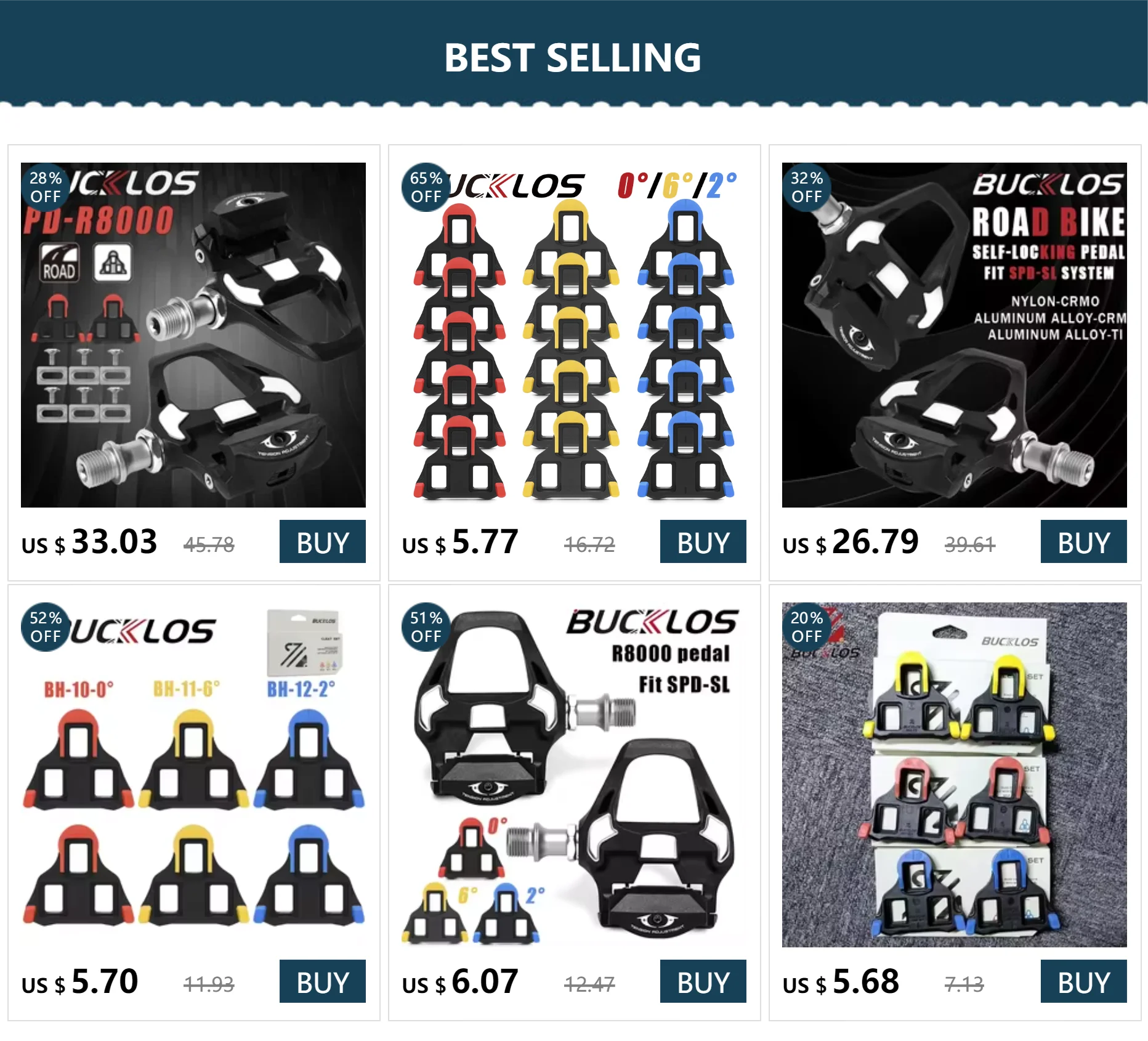 BUCKLOS Fahrrad Pedal Cleat Set 0/2/6 Grad für SPD-SL für SH10 SH11 SH12 Lock Pedal Cleats Abdeckung Rennrad Lock Pedal Fahrrad Teile – Detail 1