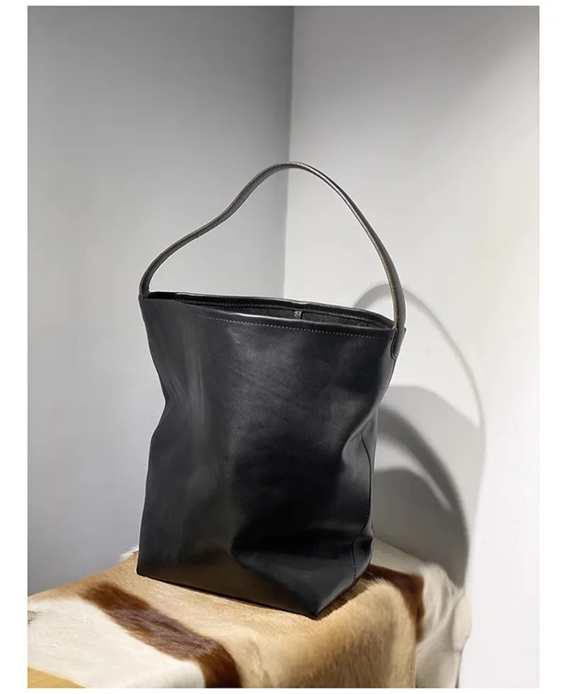PNDME einfache lässige hochwertige echtes Leder Damen Eimertasche Outdoor Designer Luxus natürliche weiche Rindsleder Umhängetasche – Detail 27