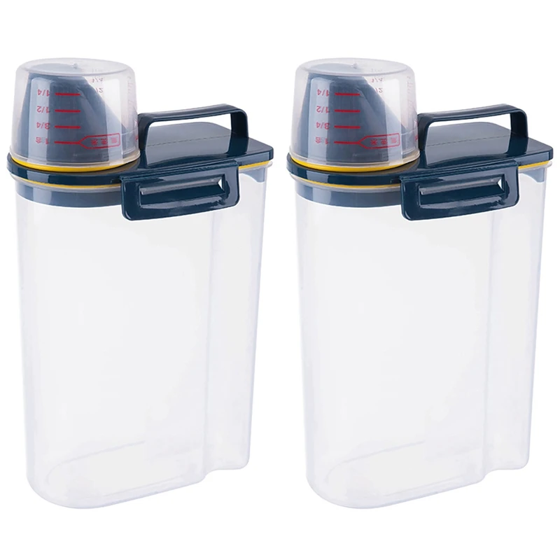

2X Powder Storage Box Plastic Kitchen Rice Storage Bin Rice Grains Container Laundry Powder Detergent Case With Mouth
