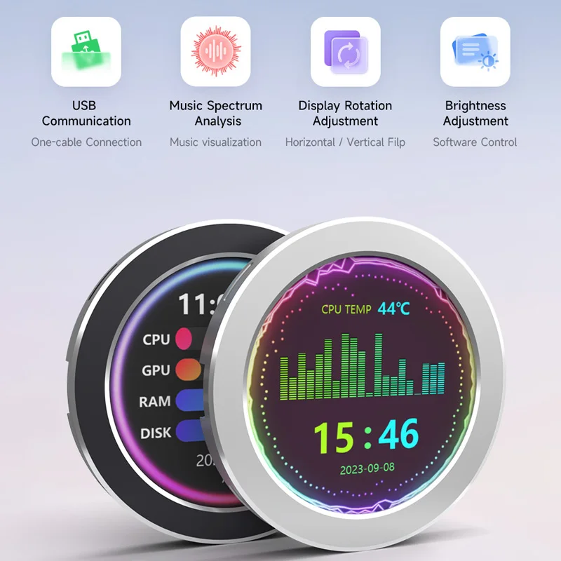 Water Cooler Screen com Music Spectrum Analysis Function Cpu Ram Gpu Monitoring 2.8 in 2.1 in Usb 480x480 - Imagem 5