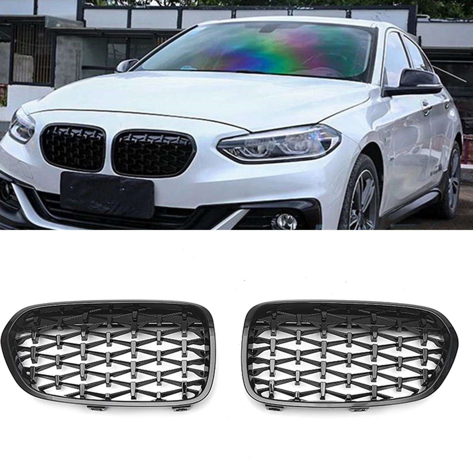 

Front Kidney Grille Grill For BMW 1 Series F52 118i 120i 2018-2021 All Black Car Upper Bumper Hood Cover Mesh Grid