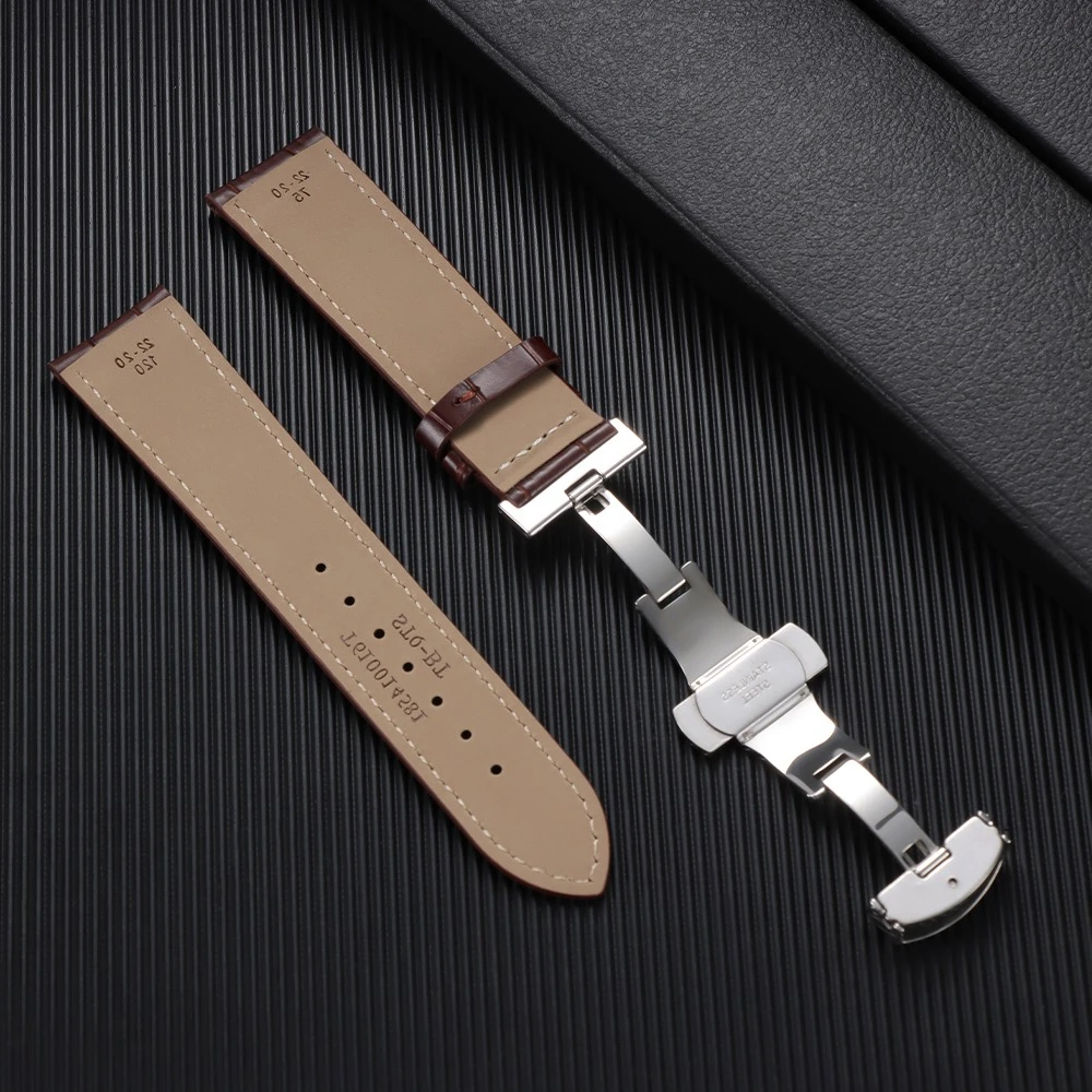 Men's Two-Tone Brown and Black Leather Watch Strap with Butterfly Clasp