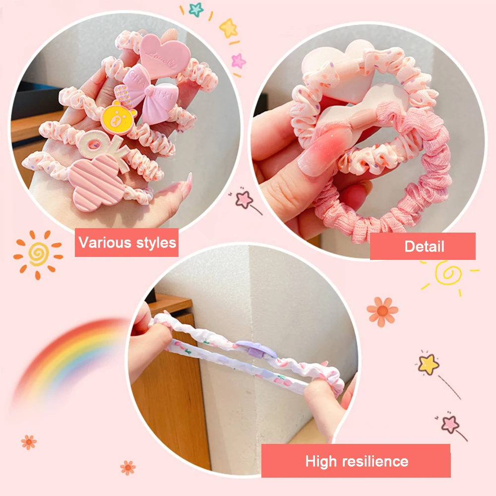 5pcs/set Cute Cartoon High Elastic Rubber Band for Girls Colourful Ponytail Holder Hair Rope Hair Accessories No Hurt Hair