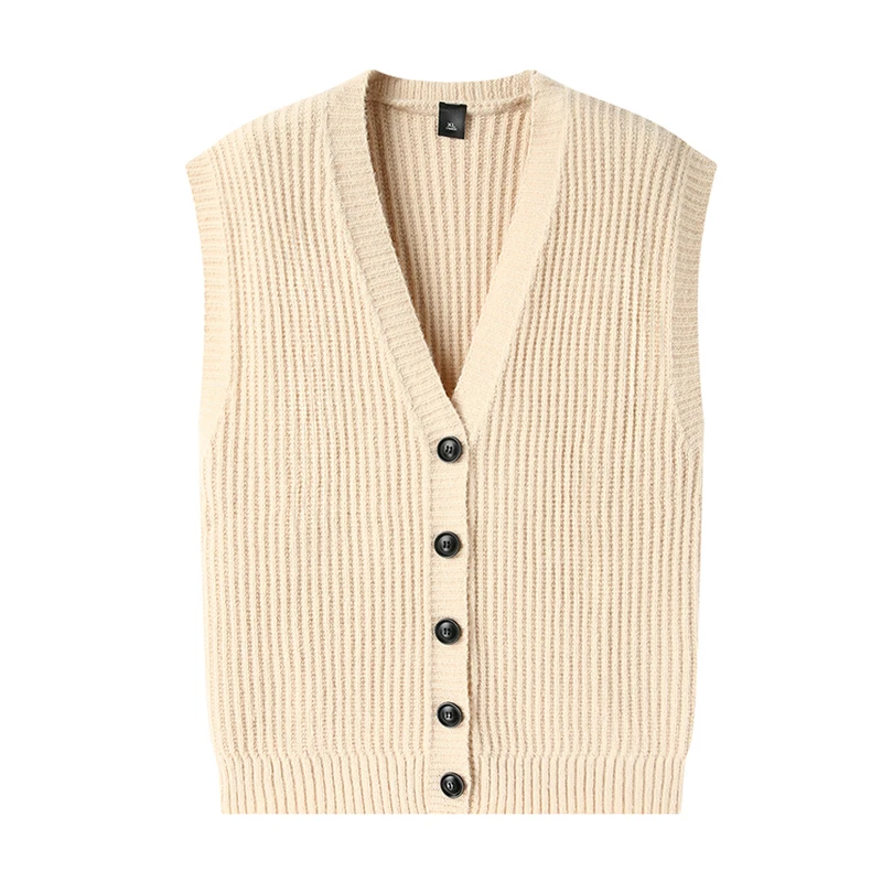 Men Wool Buttons Down V Neck for Autumn Winter Business Fashion Casual Male Clothing Beige Black White Grey 6682