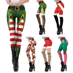 MSIEESO Christmas Leggings Red White Striped 3D Printed Yoga Pants Xmas Party Cosplay Clothing Gym Jogging Fitness S-7XL
