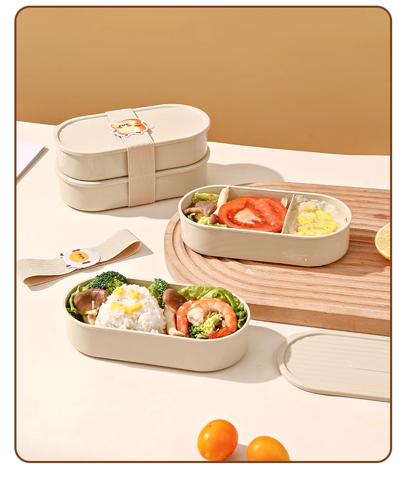WORTHBUY Neue 730ml Picknick tragbare doppels chichtige Bento-Brotdose für Studenten mikrowellen geeigneten Obsts alat Lebensmittel behälter mit Riemen – Detail 21