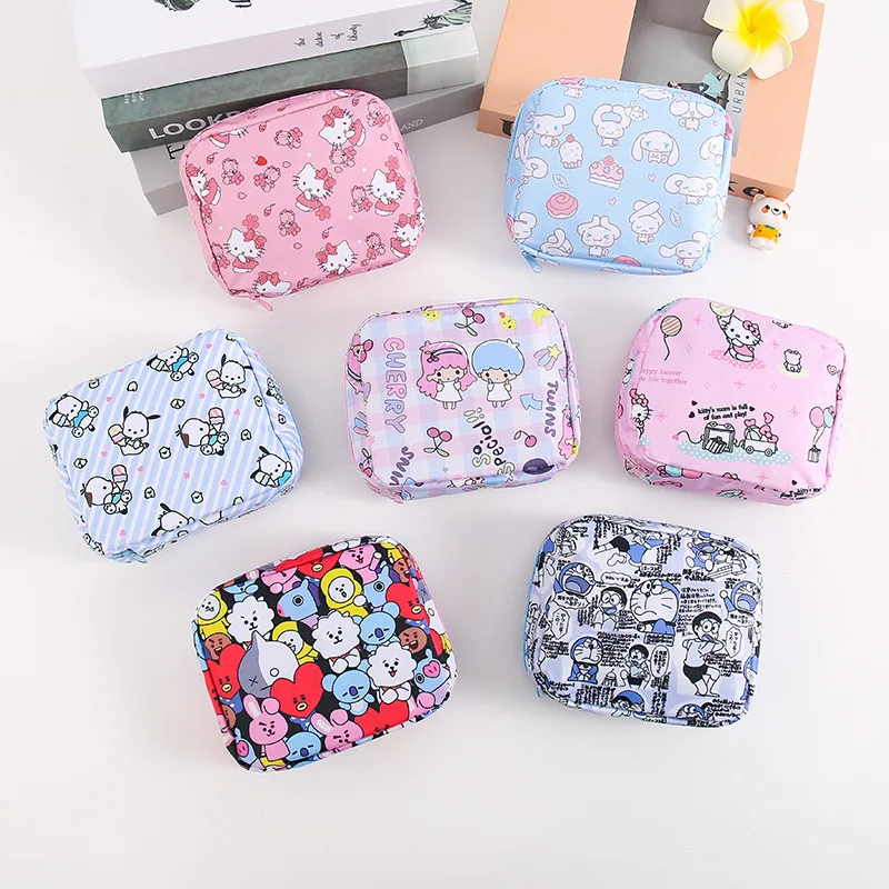 

Sanrio Pochacco Cinnamoroll Sanitary Napkin Zipper Bag Coin Purse Anime Girl Student Portable Storage Canvas Cloth Wallet Gift