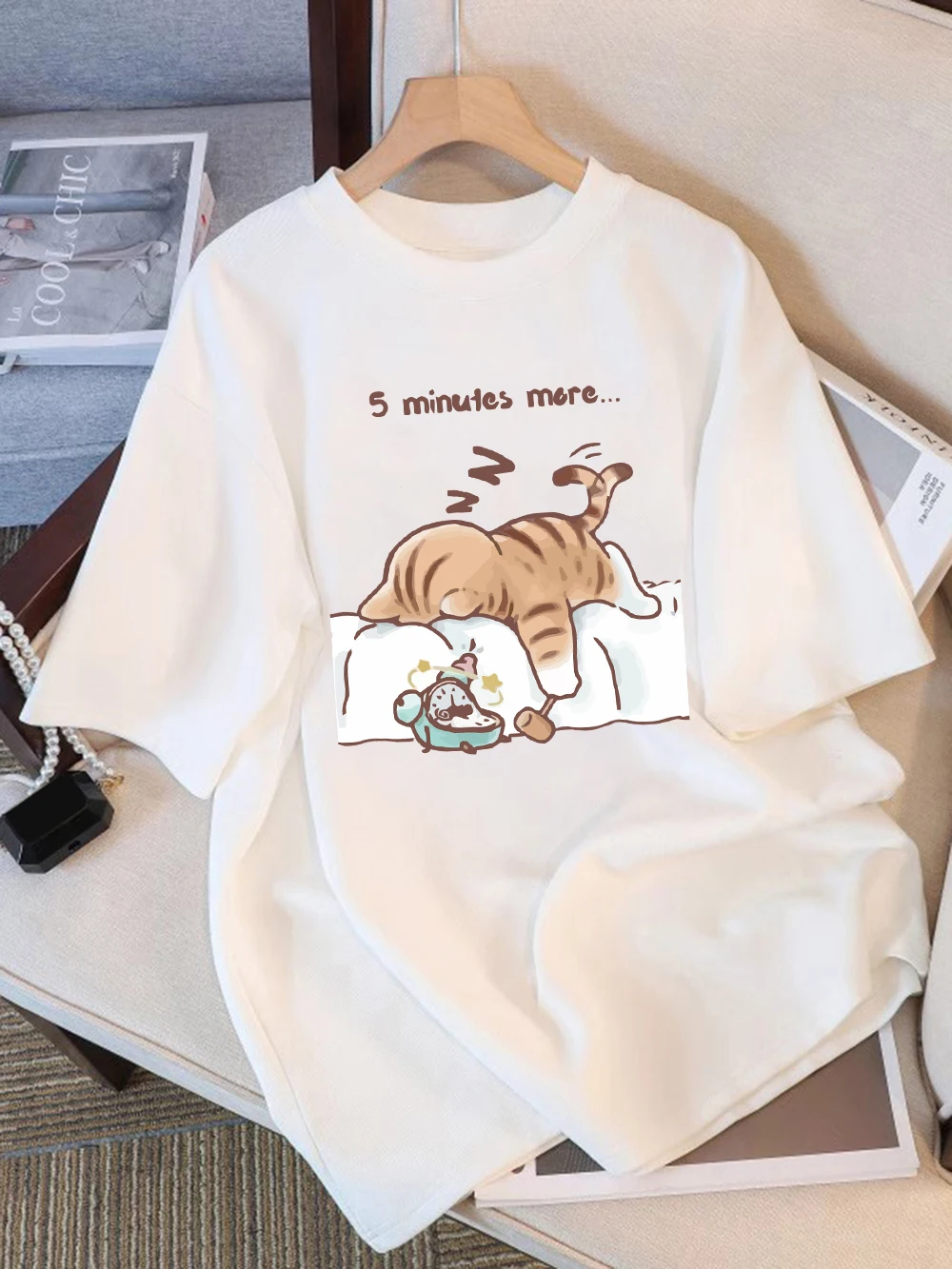 Frauen T-Shirt Baumwolle Sommer Die Katze, die immer zum Schlafen möchte Muster Drucke T Shirt Oansatz Weiche Lose Tops Grundlegende Frau Kleidung