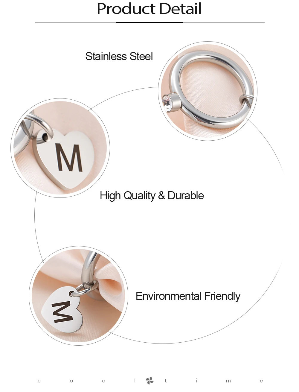 COOLTIME Personalisierter Edelstahlring, personalisierter Buchstabe, Nummer und Symbole, Liebesherz-Anhängerring mit Zirkon, Schmuck, Geschenk für Sie – Detail 5