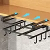 Kitchen Hanging Organizer Rack with Hooks Under Cupboard Paper Towel Rags Hanger Cutting Board Pot Cover Holder Storage Shelf 4