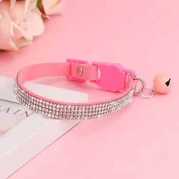 Soft Pink Suede Cat Collar with Rhinestones