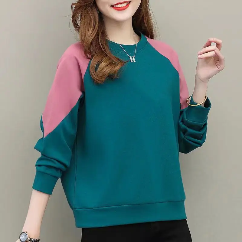 Autumn Winter Patchwork KPOP Fashion Long Sleeve Lady Sweatshirt Harajuku Chic Female Clothes Loose Casual All Match Tops Women