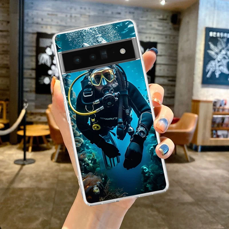 Transparent Soft TPU Phone Case with Diver Design – Clear and Durable Cover