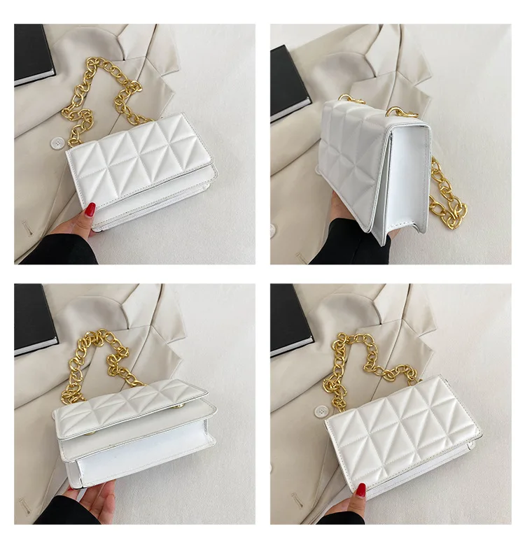 A female pu flip-up slanting shoulder bag with halo-dyed metal chain  magnetic buckle diaphragm square bag