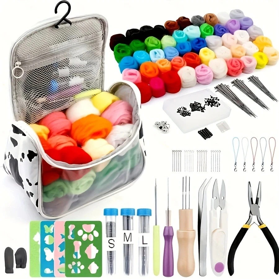 Needle Felting Kit 228PCS Set Wool Roving 50 Colors Felt Tools Storage Bag Needle Felting Starter Kit for DIY Craft wool felting kit needle felt kit