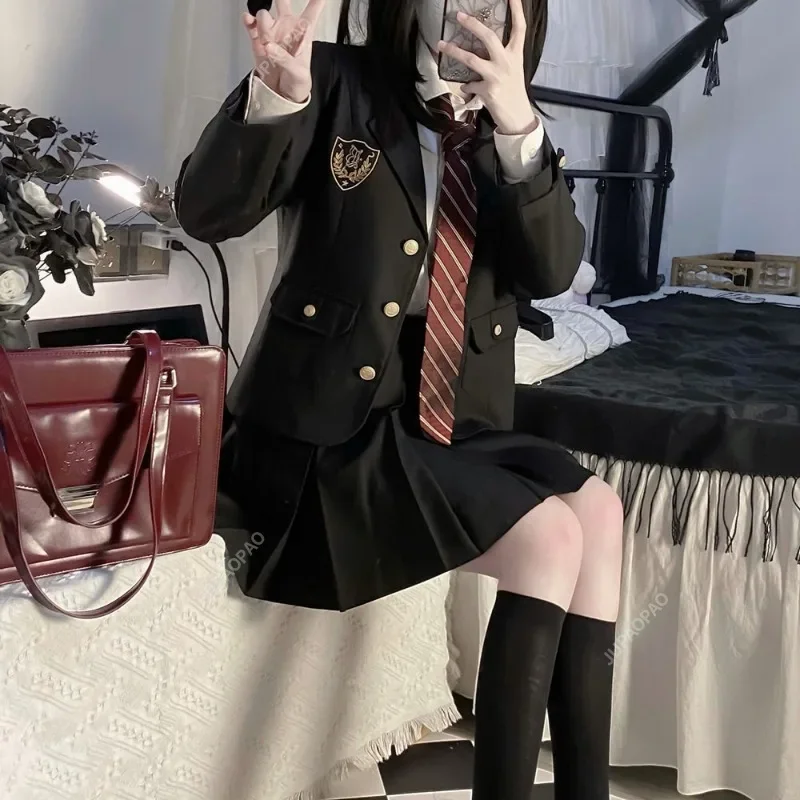 Japanese Student ins JK School Uniform Korean Fashion Sweet Blazers School Girls Uniform Sexy Kawaii Mini Pleated Skirt