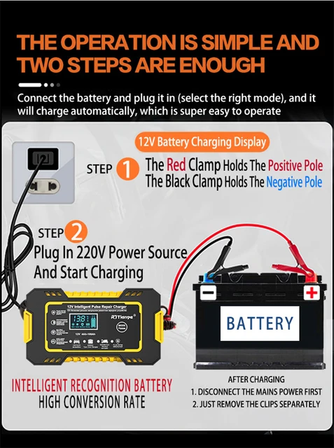 12V 24V Auto Batterie ladegerät Mehrfach schutz Intelligentes Impuls  reparatur ladegerät Digitales DSPlay für PKW/LKW/Motorrad - AliExpress