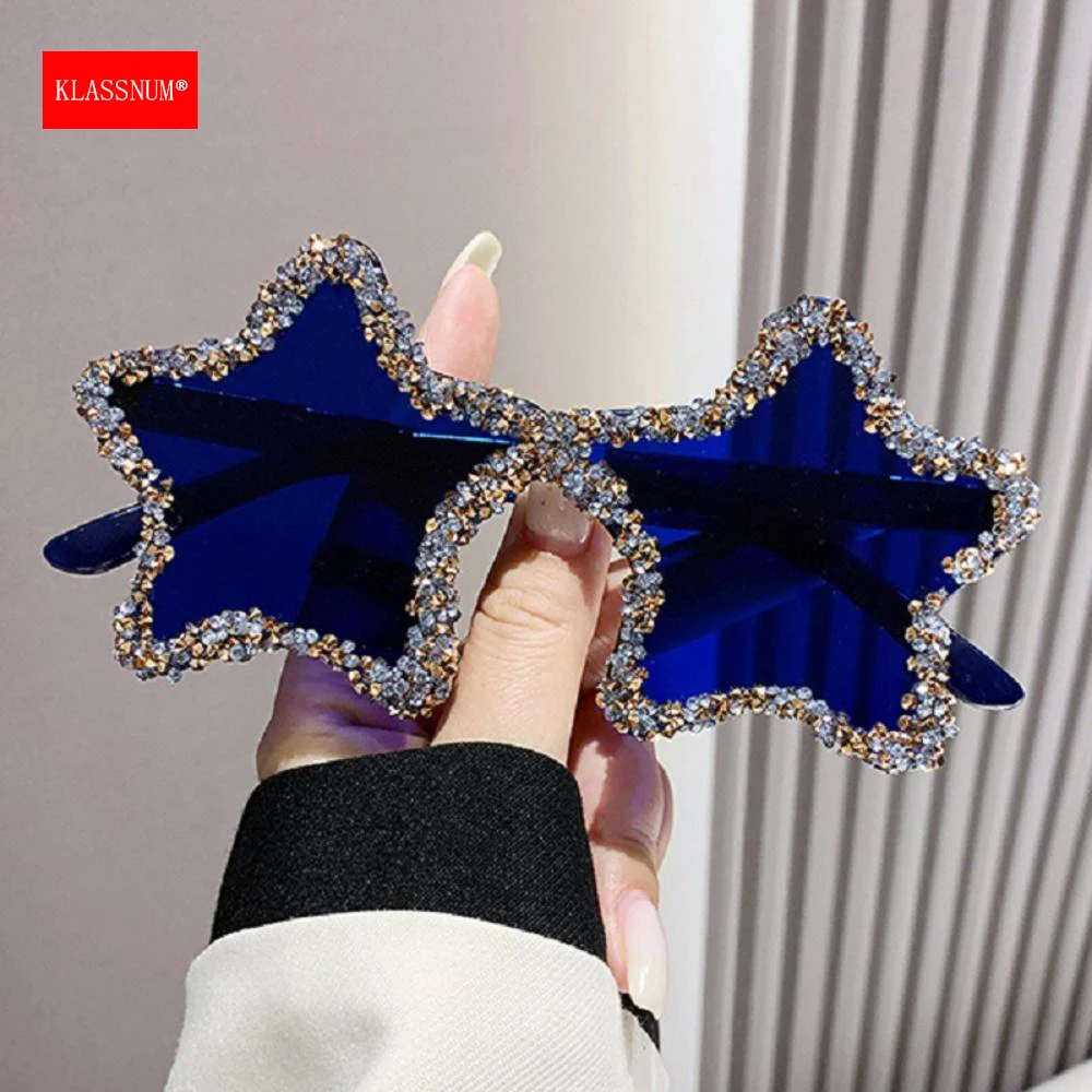 Klassnum Pentagram Christmas Party Occhiali Da Sole Donna Uomo Frameless Cute Ocean Candy Lens Diamond Cute Sunglasses Women Shadow