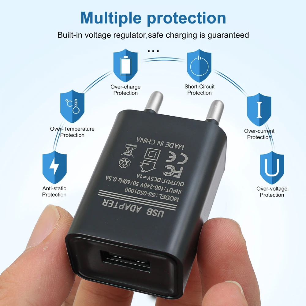 Compact 5V 1A USB Charger Adapter with EU Plug