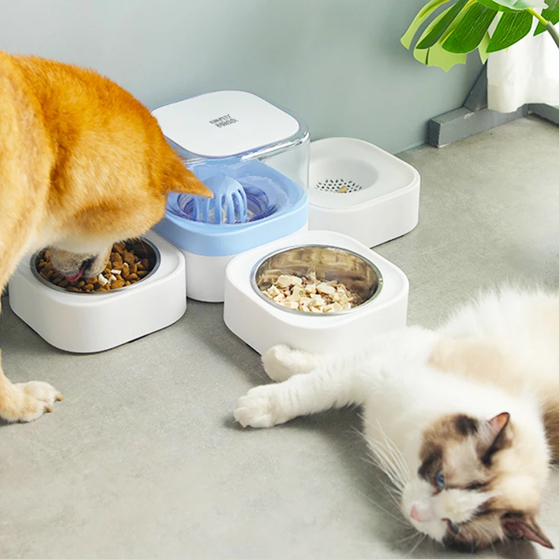 

MADDEN Dogs Automatic Feeder 3 IN 1 Cat Bowls Water Fountain Indoor Kitten Feeding Drinker Filter Capacity Pet Feeding Container