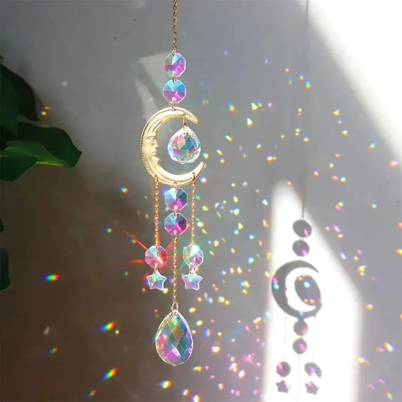 Crystal sun catcher Chime Home Bedrooms Balcony Sun And Moon Prism Decor Pendant 1pc