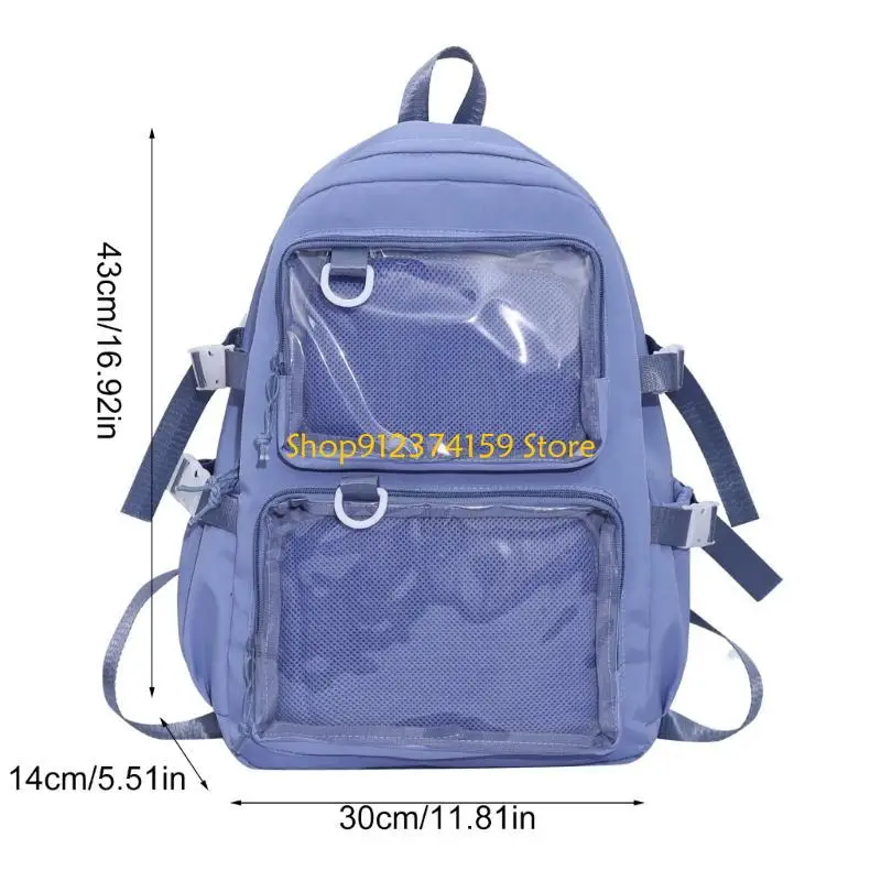 G5AE 나일론 투명한 Itabag 데이팟(투명 포켓 포함) 청소년 성인용 일본 패션 배낭 대용량 학교 가방