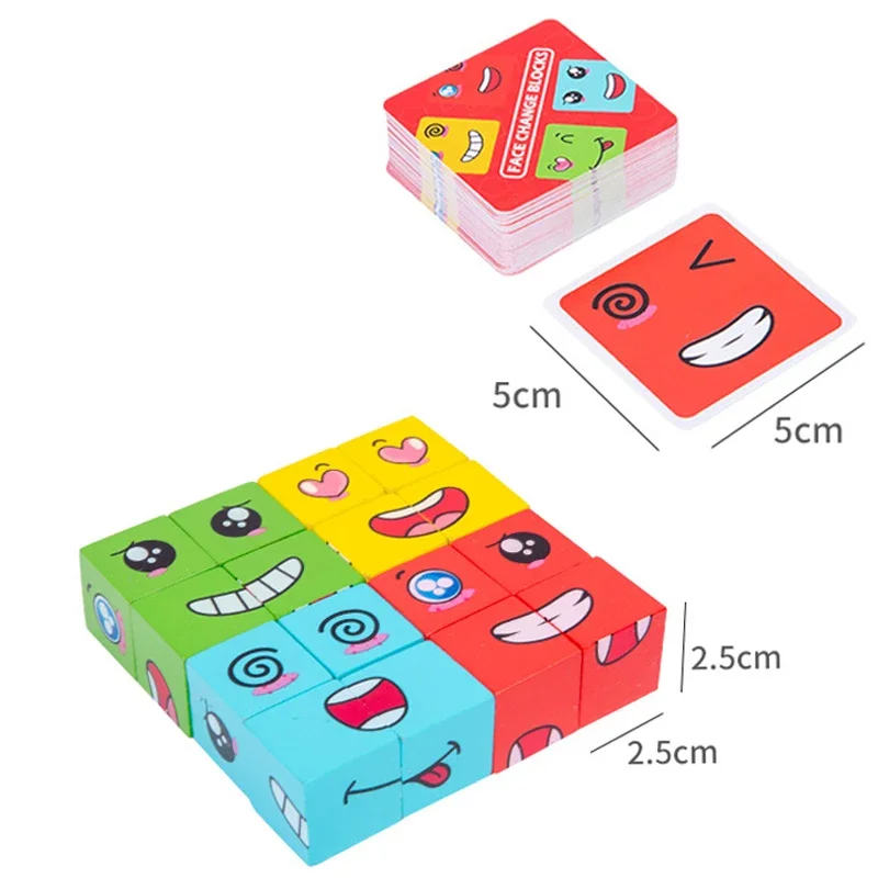 Face Change Expression Kids Puzzle Building Blocks Toy Montessori teaching Blocks Wooden Parent-child interaction Toy Gift 5