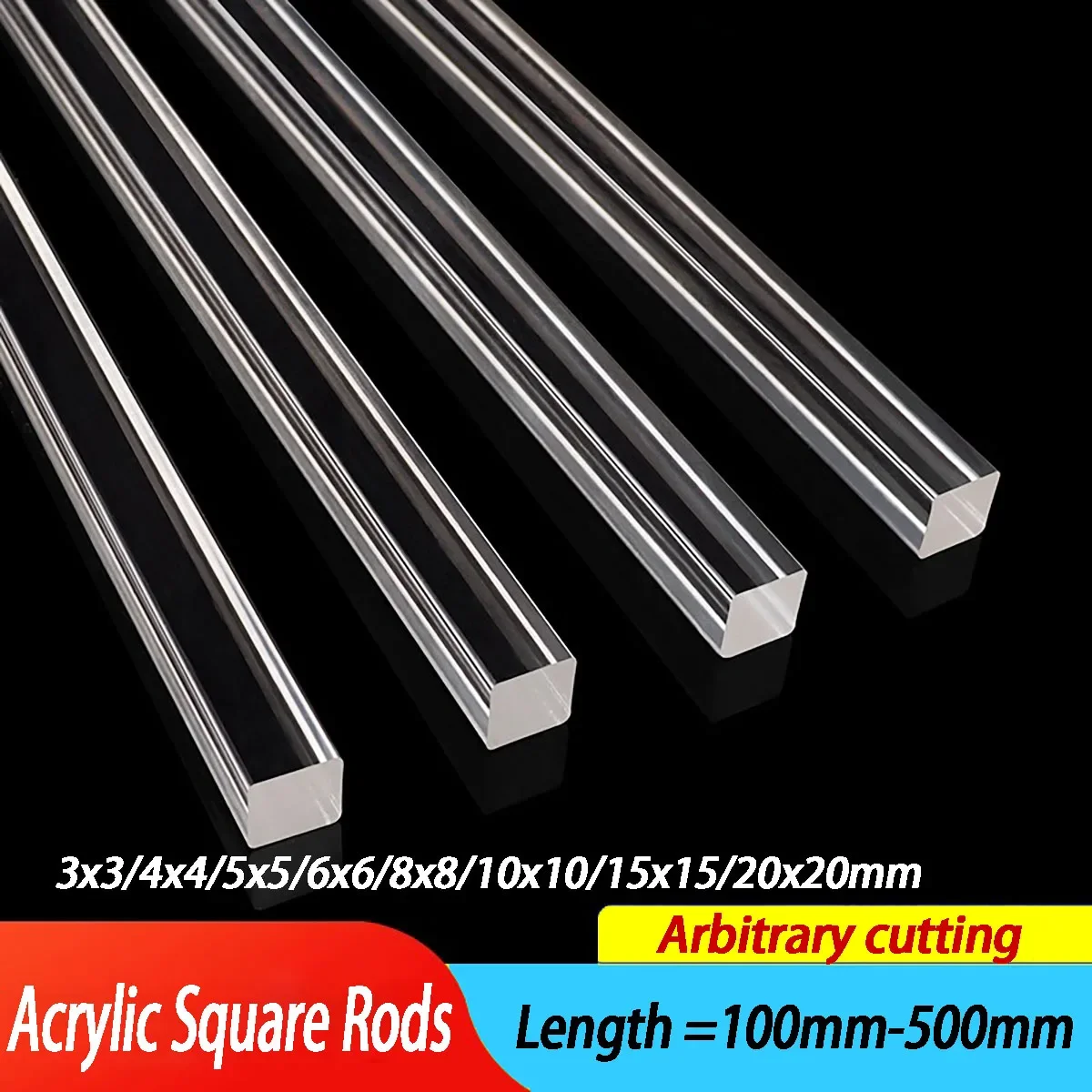 PMMA Quadratstab-Sortiment 3x3 4x4 5x5 6x6 8x8 10x10 15x15 20x20mm Verschiedene Längen – Detail 1