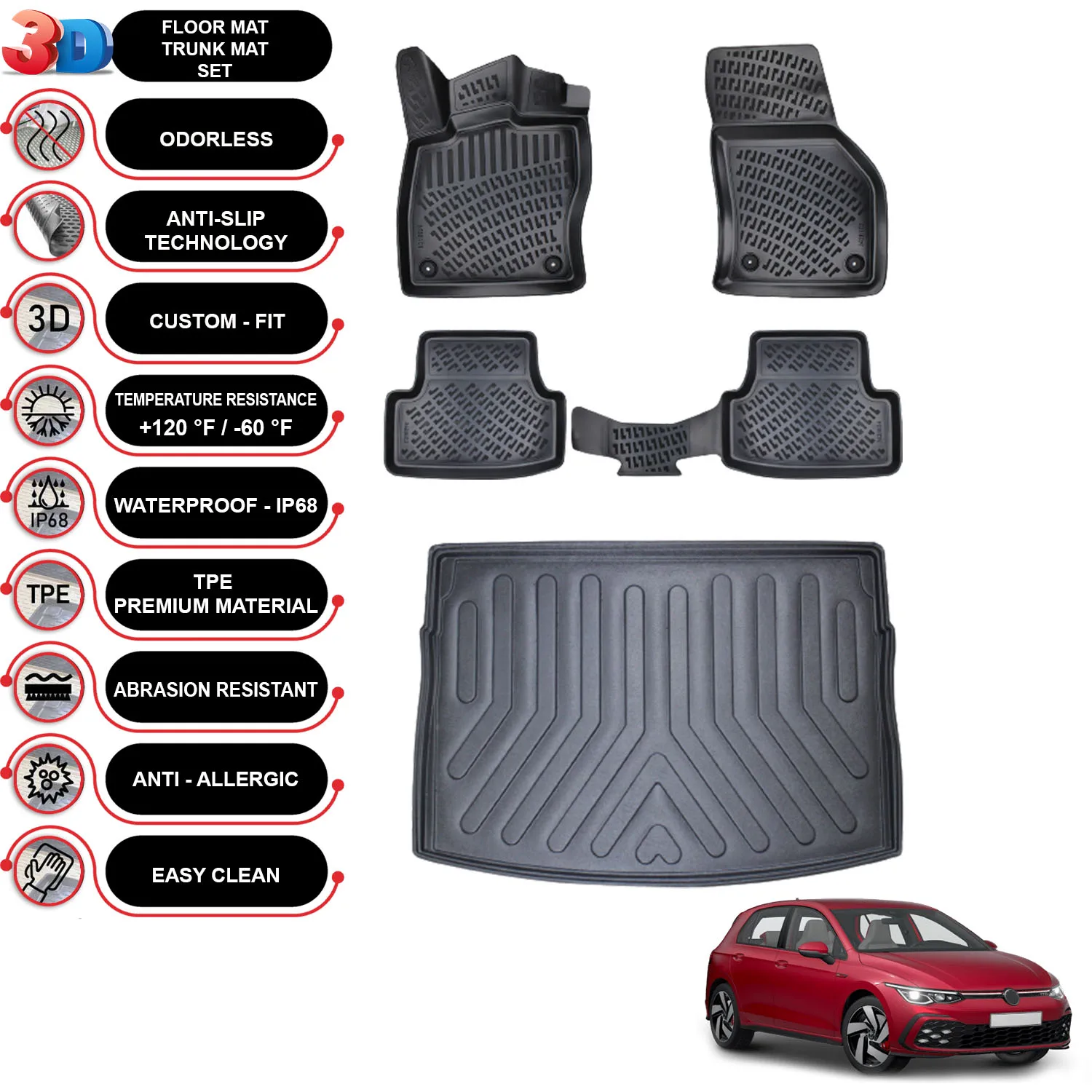

Volkswagen Golf 8 Manual- (2020-2023) - Floor Mats + Cargo Trunk Liner - SET