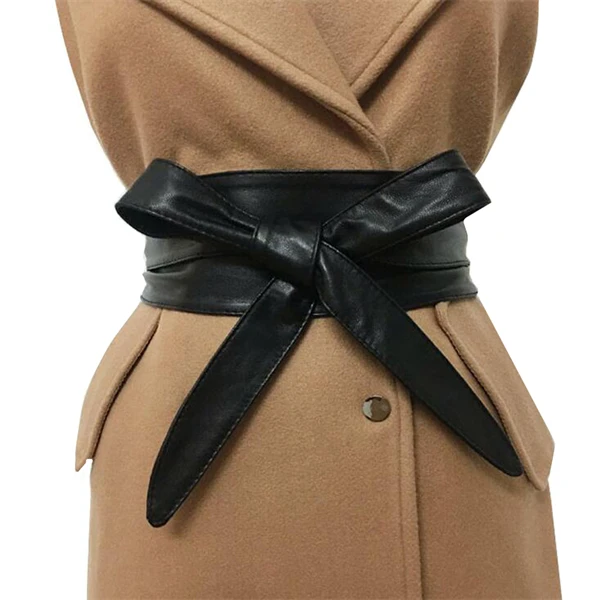 Fashion Ladies PU Leather Soft Luxury Girdle Waist Seal Women Super Long All-Match Bow-Knot Wide Belts Clothing Accessories plus size belts