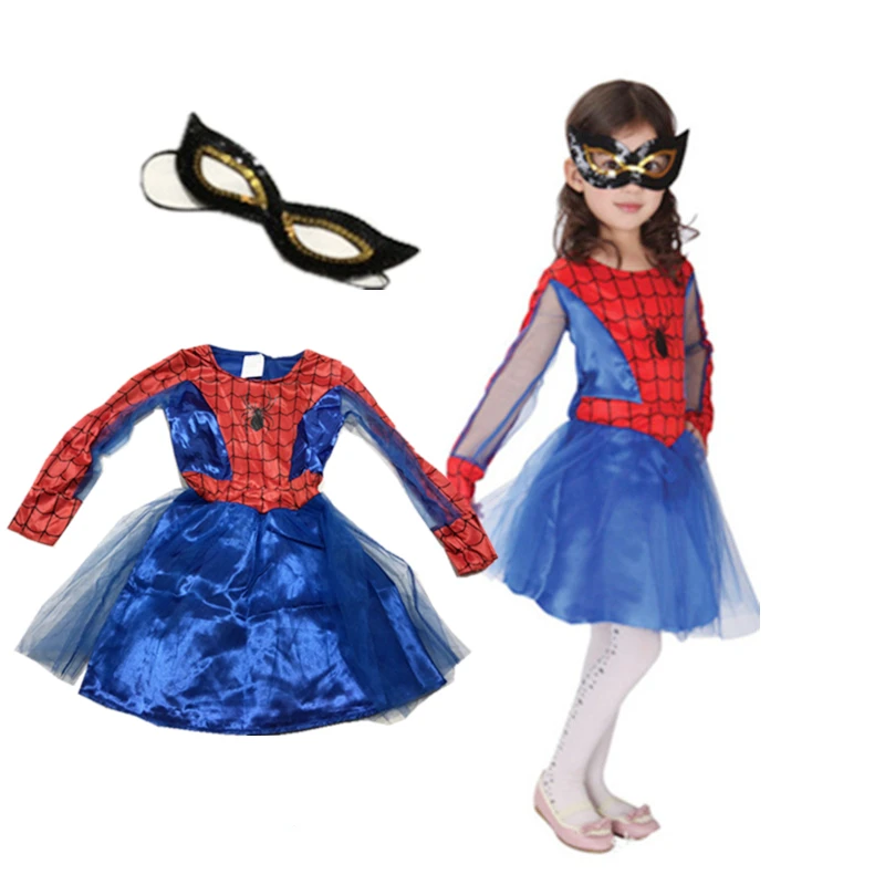 Girls Costume Cosplay Spidergirls Superhero Dress Eye Mask Halloween for  Kids Girls Fancy Dress Clothing