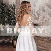 Elegant A-Line Wedding Dress Women Open Back V-Neck Lace Long Sleeve Side Split Tulle Bridal Gown Vestidos De Noiva Customized 4
