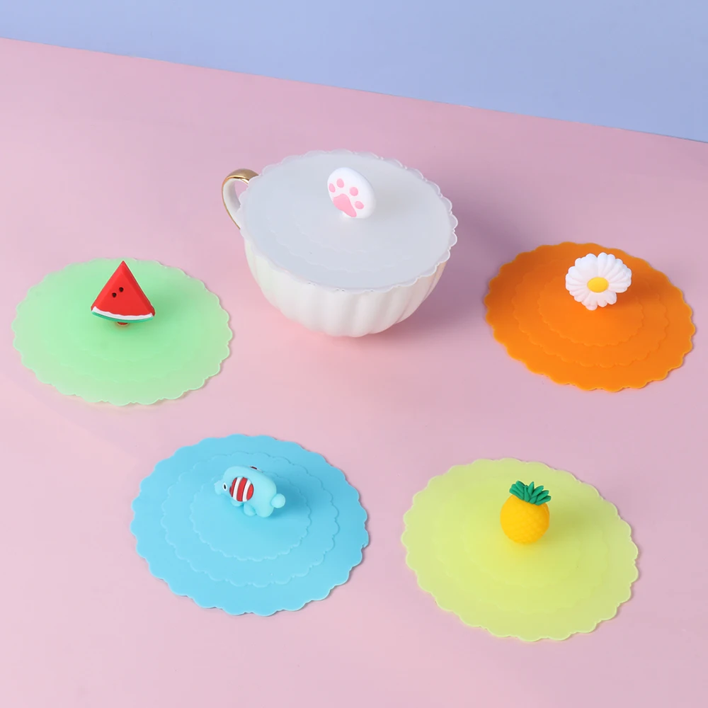 Description Picture 4 of item1 PCS Cartoon Cute Silicone Mug Cup Cover Heat-resistant Leak Proof Sealed Tea Coffee Lids Cap Reusable Dustproof Cup Cover
