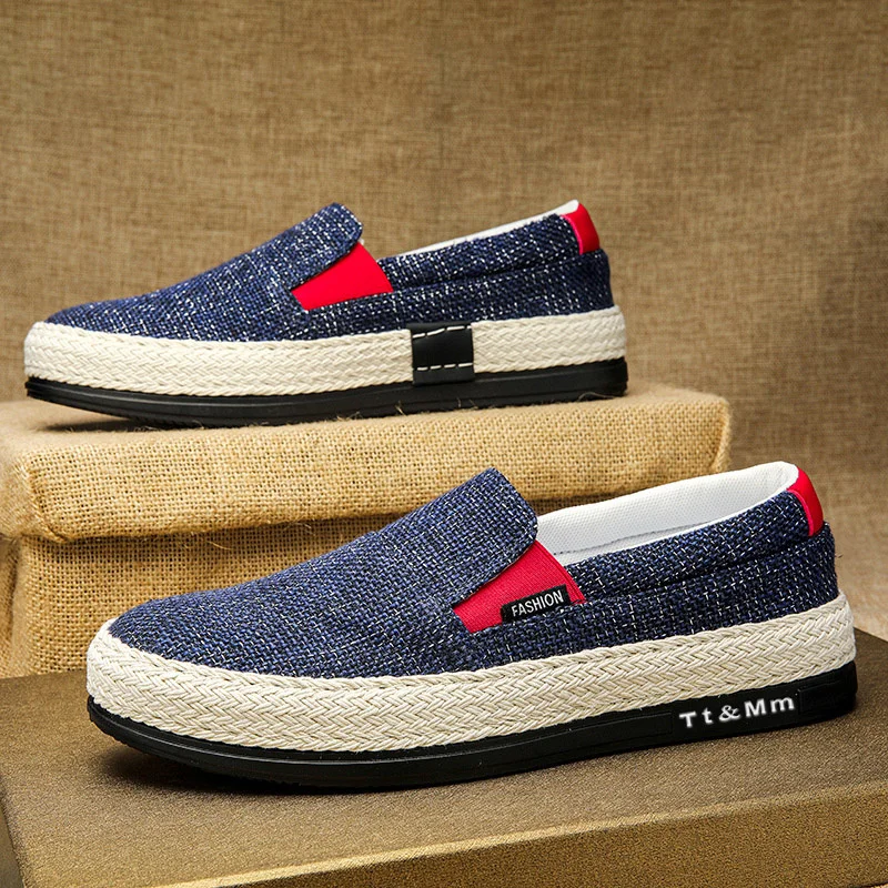 

Hot Sale Men's Loafers Linen Breathable Casual Flats Shoes Men Espadrilles Slip-on Canvas Shoes Man Fisherman Driving Footwear
