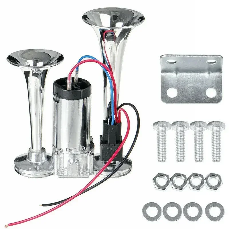 Super Loud Electric Speaker Car Air Horn Set 12V/24V For Motorcycle Boat Truck with Wires and Relay 110dB Hooter Dual Trumpets